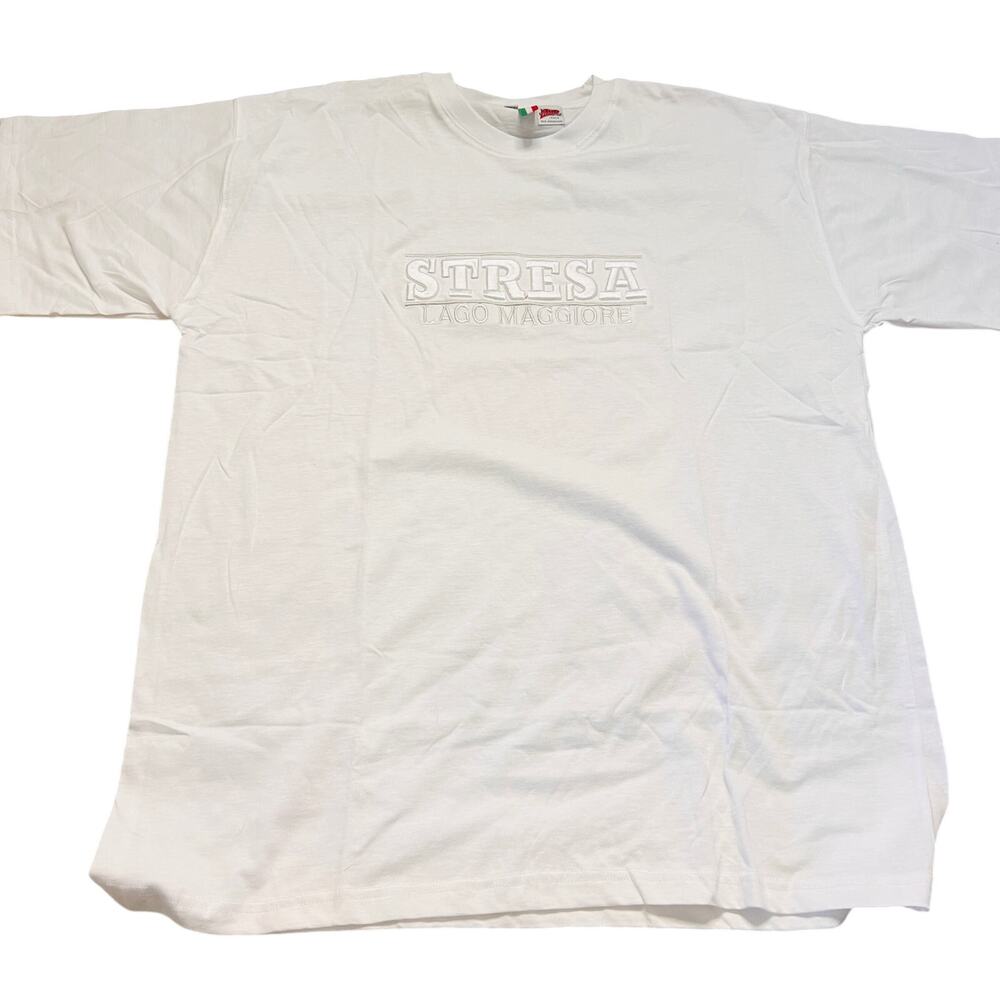 Vintage Embroidered Stresa Lago Maggiore Embroidered Italy White T-Shirt XXL